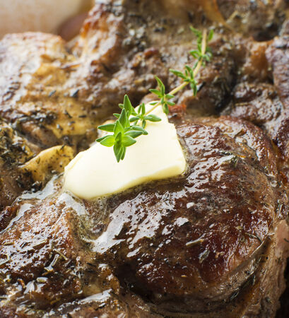 Grilled steak with butter close up shotの写真素材