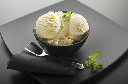 Ice cream on a black background close upの写真素材