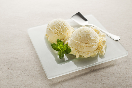 Vanilla ice cream on a plate close upの写真素材
