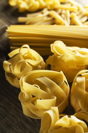 Mixed dry Pasta collection background close up.の写真素材