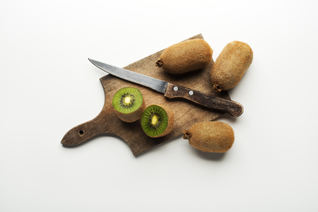 Kiwi fruits on white background overhead shoots.の写真素材