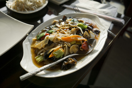 Chinese food - stir fry mixed vegetables with sauce.の写真素材