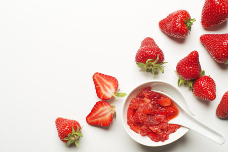 Fresh Red strawberry fruit on a white background close up.の写真素材