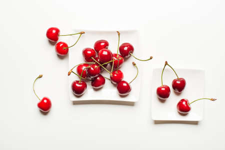 Fresh cherries on a white background close up.の写真素材