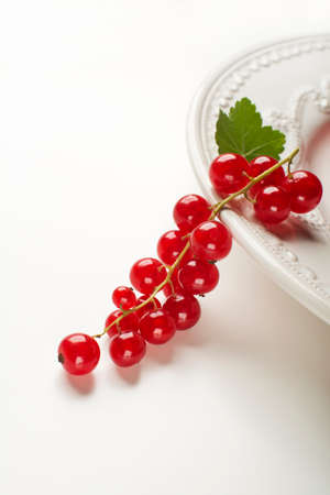 Redcurrant with leaf on white close upの写真素材