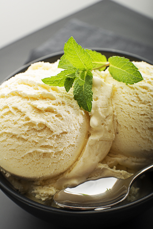 Fresh fruit sorbet ice cream in a bowl close upの写真素材