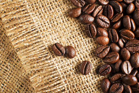 Coffee beans on the basis of goods close upの写真素材
