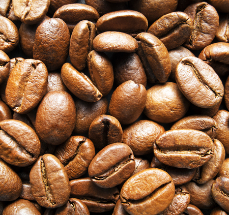 Roasted brown coffee beans close up shootの写真素材