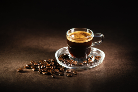Cup of espresso coffee on dark backgroundの写真素材
