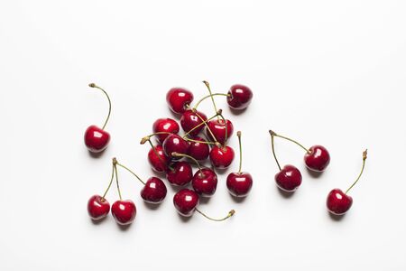 Fresh Cherries on white  background close upの写真素材