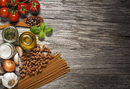 Mixed fresh healthy food on wooden backgroundの写真素材