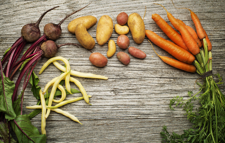 Fresh vegetables on wooden backgroundの写真素材
