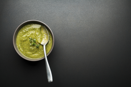 Fresh healthy vegetable green soup overhead shoot.の写真素材