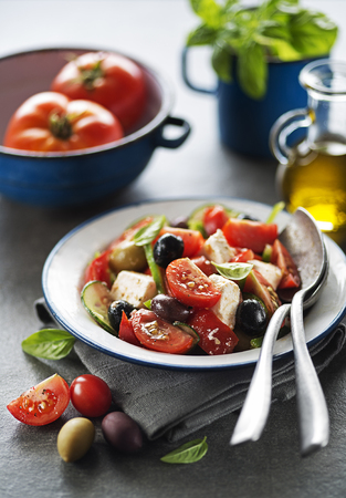 Salad with feta cheese and fresh vegetables. Greek salad.の写真素材