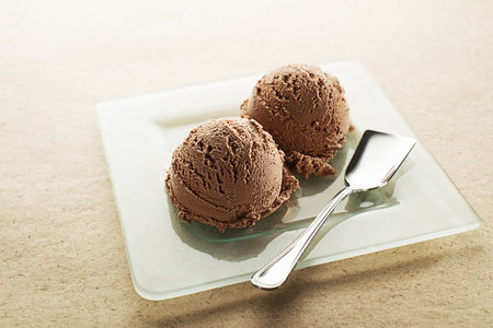Homemade organic ice cream with chocolate close upの写真素材