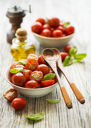 Salad with cherry tomatoes. Home made food. Concept for a tasty and healthy meal.の写真素材