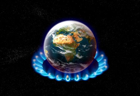 planet earth over heated on flames - global warming conceptのeditorial素材