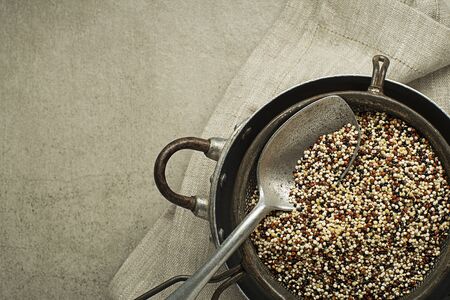 Three-color quinoa seeds. Superfood and healthy gluten free eating concept.の写真素材