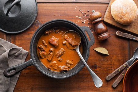 Served of portion of traditional Beef stew - goulashの写真素材