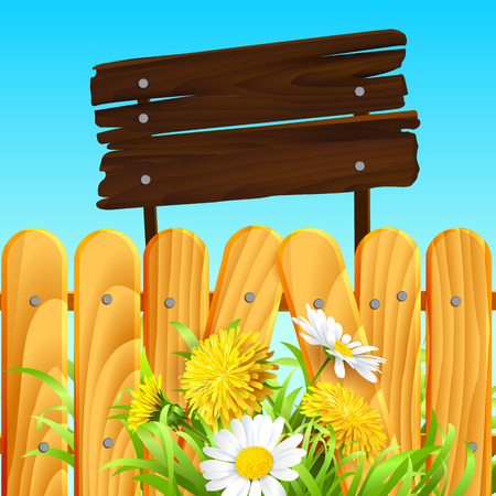 Wooden fence and grass. Vector illustration.のイラスト素材