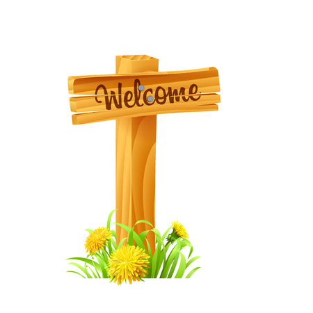 Vector illustration of a wooden signpost in the grassのイラスト素材