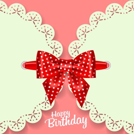 Set of beautiful retro cards with colorful bows Vector illustration of a birthday cardのイラスト素材