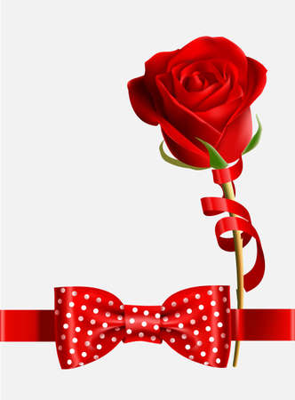 Beauty red rose with bow and ribbons. Vector.のイラスト素材
