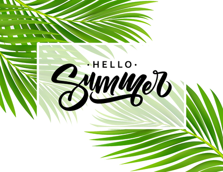 Summer poster with tropical palm leaf Vector illustrationのイラスト素材