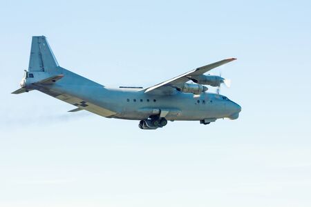 Take off the old transport turboprop aircraftの写真素材