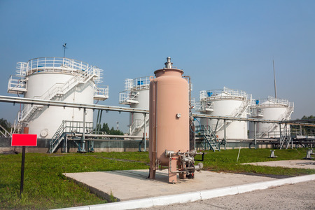 Fuel store tanks of refueling complex in the airportの写真素材