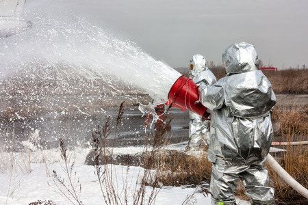Fill the airplane with fire-fighting foamの写真素材