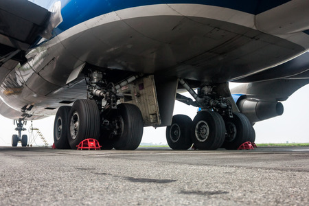 Landing gear of big wide body airplaneの写真素材