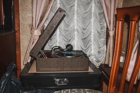 The gramophone in the retro roomの写真素材