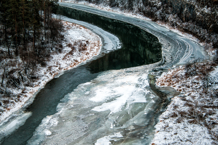 River in the winter taigaの写真素材