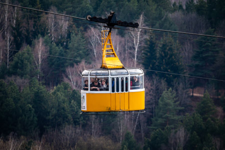 Kislovodsk, Russia - April 16, 2022: Cableway in Kislovodsky National Park. Kislovodsk, Stavropol Krai, Russiaのeditorial素材