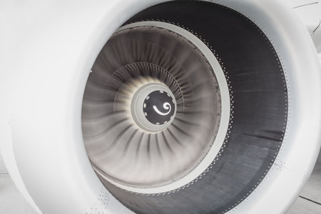 Close up of the running engine of the jet plane