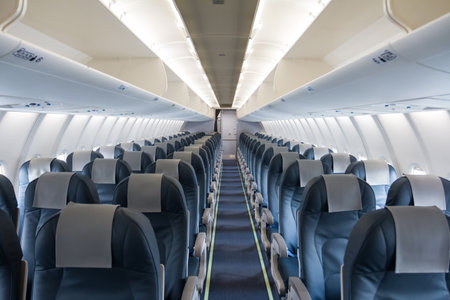 Inside empty passenger airplane cabinの写真素材