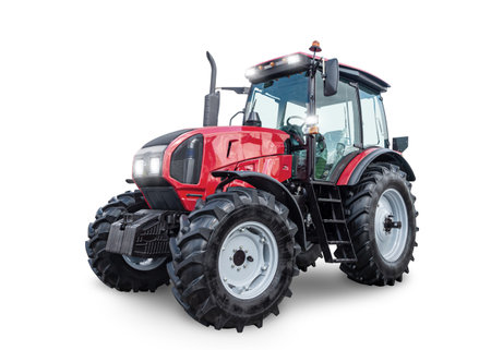 Modern wheeled tractor isolated on white backgroundの写真素材