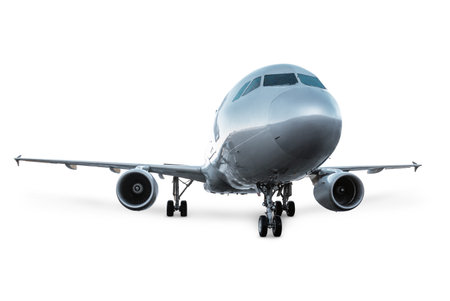 Modern passenger jetliner isolated on white background