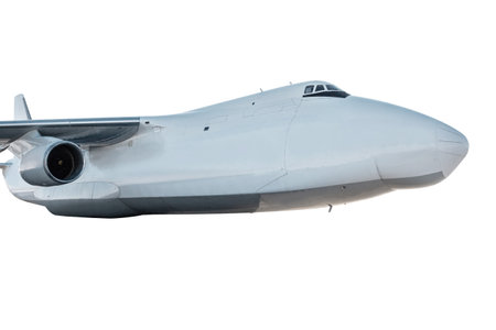 Wide body transport cargo aircraft fly isolated on white background