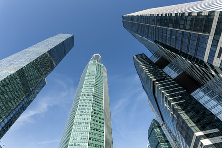 Modern glass skyscrapers on a clear day. Business center of a big cityの写真素材