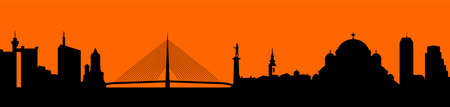 Vector - city skyline silhouette illustration,  Town in orange background,   City of Belgrade, Serbiaのイラスト素材