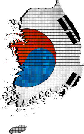 Korea map with flag inside, Mosaic flag of South Korea,  The National flag of South Korea, Abstract grunge mosaic vectorのイラスト素材