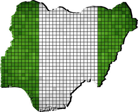 Nigeria map with flag inside, Abstract Mosaic Flag and map of Nigeria,  Nigerian grunge mosaic flagのイラスト素材