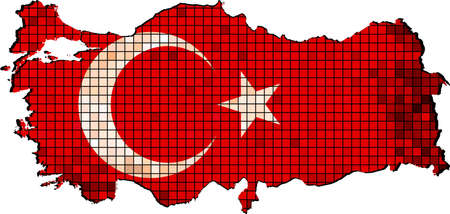 Turkey map with flag inside,   Abstract Mosaic flag of Turkey,  Turkish Map,  The National flag of Turkey,  Grunge mosaic vectorのイラスト素材