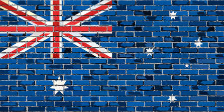 Grunge flag of Australia on a brick wall, Australian national flag on brick textured background,  Flag of Australia painted on brick wall, Flag of Australia in brick styleのイラスト素材
