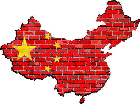 China map on a brick wall,  China map with flag inside,  Grunge map and flag of China on a brick wall,  Chinese flags in brick styleのイラスト素材