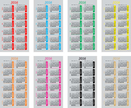 Set Colorful Pocket Calendars For 2016,  Pocket calendar 2016,  Pocket calendar 2016 on gray background,  Business card 2016 calendarのイラスト素材