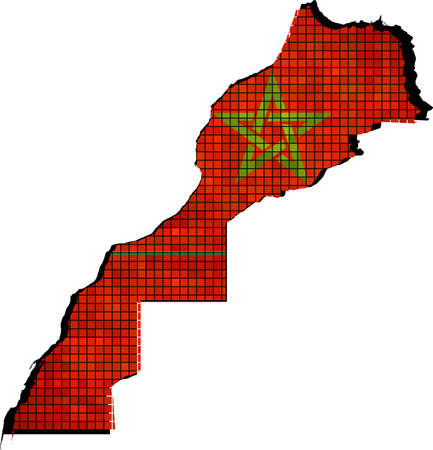 Morocco map with flag inside, Morocco map grunge mosaic, Moroccan flag in mosaic,  Abstract grunge mosaic vectorのイラスト素材