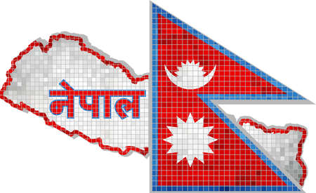 Nepal map with flag inside, Nepal map grunge mosaic, The National flag  map of Nepal,  Abstract grunge mosaic vectorのイラスト素材
